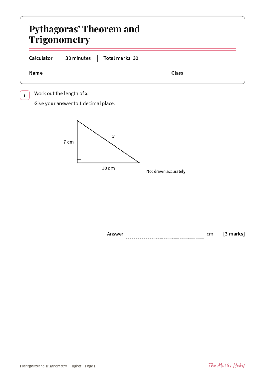Pythagoras and trigonometry test: Higher, first page
