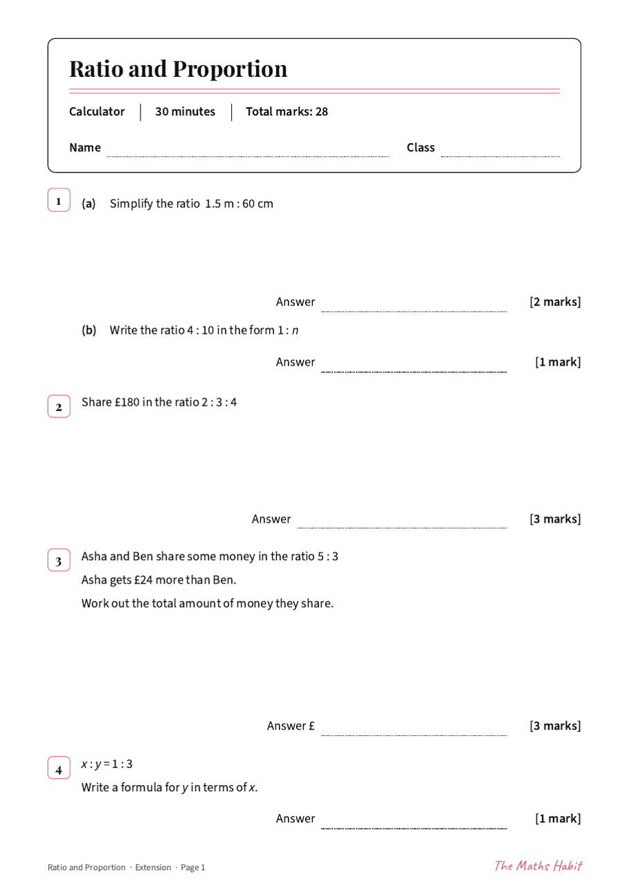 Ratio and proportion test: Extension, first page