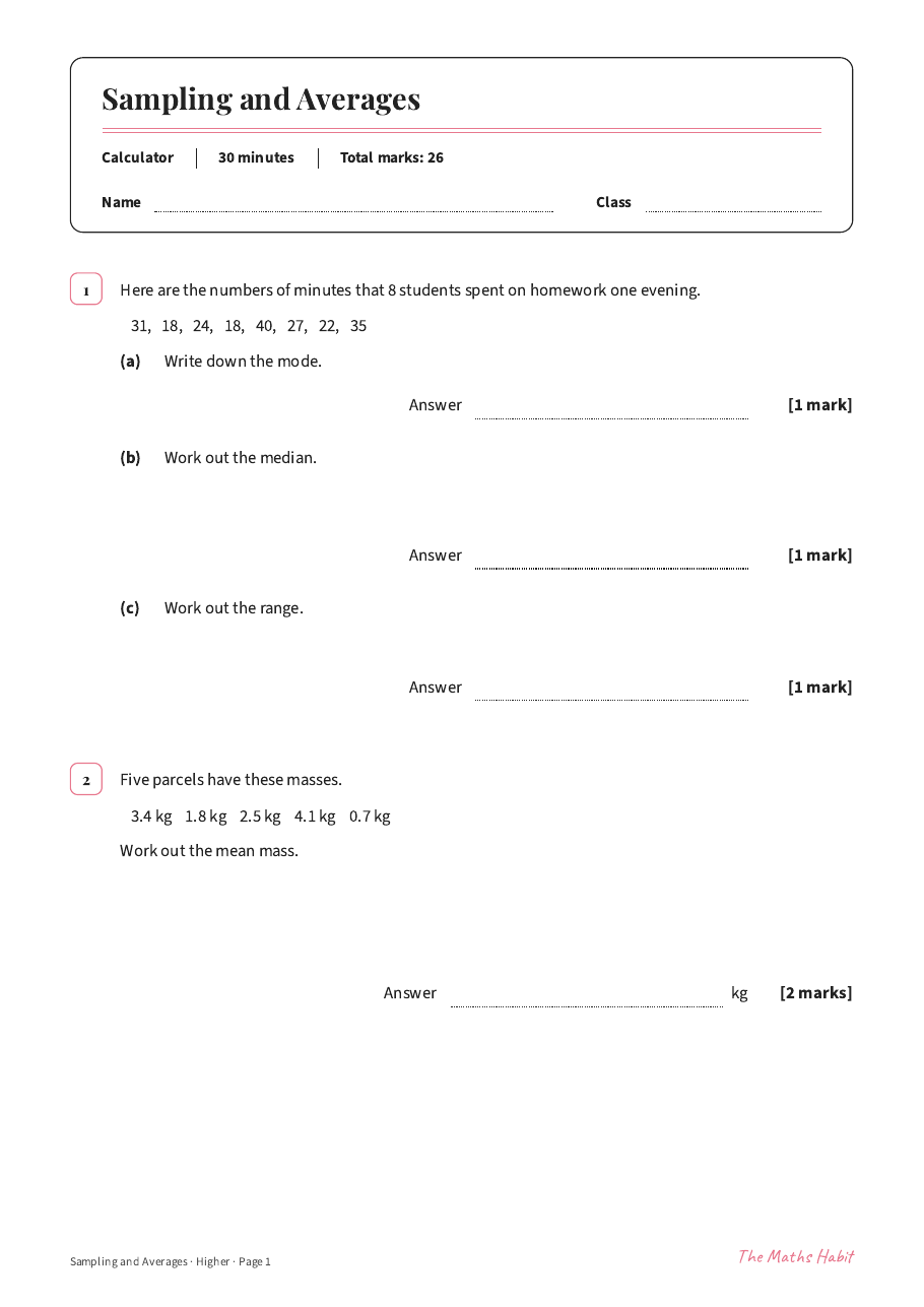 Sampling and averages test: Higher, first page