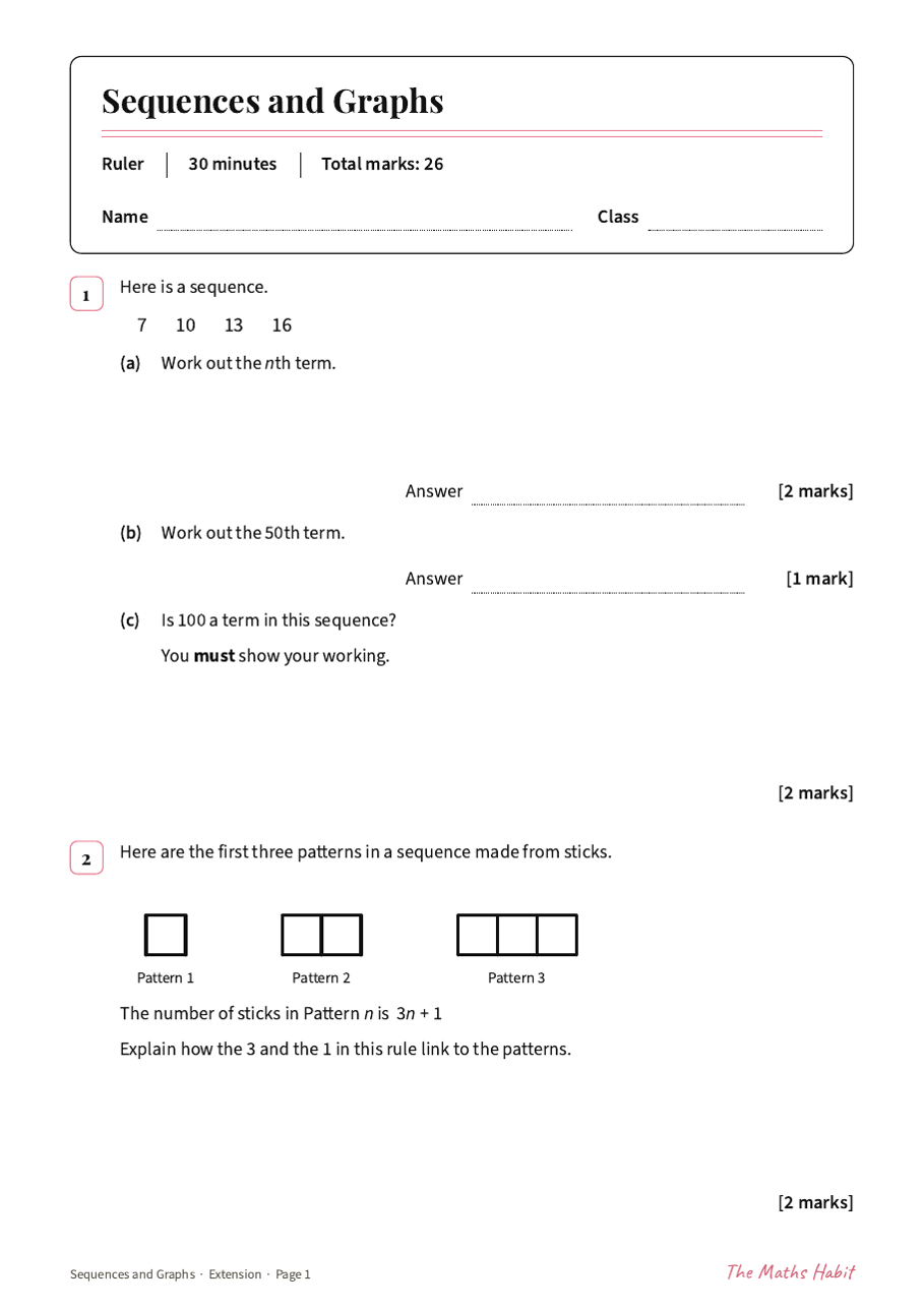 Sequences and graphs test: Extension, first page
