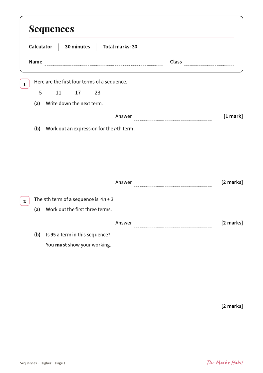 Sequences test: Higher, first page