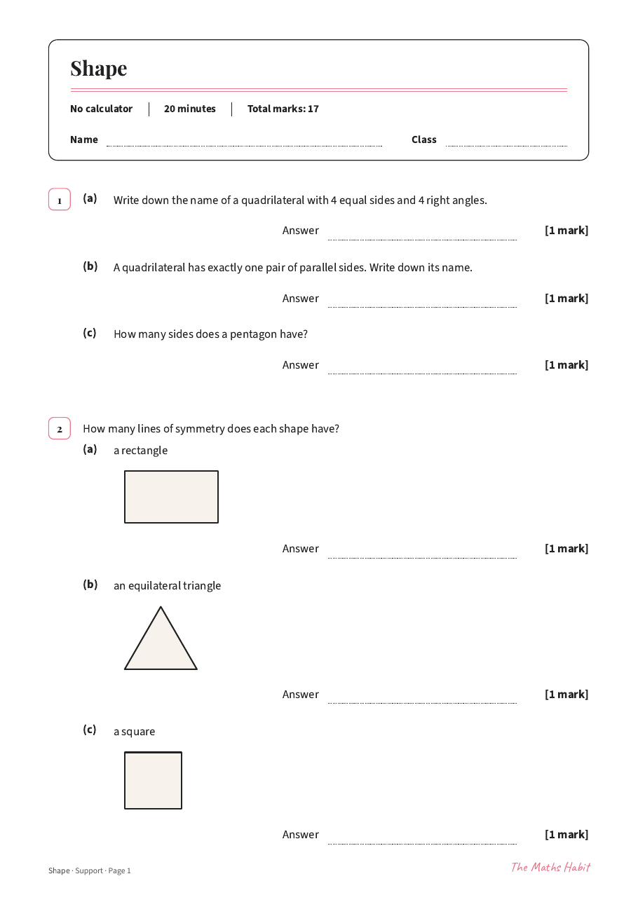 Shape test: Support, first page