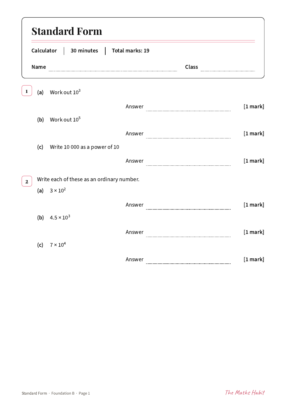 Standard form test: Foundation B, first page