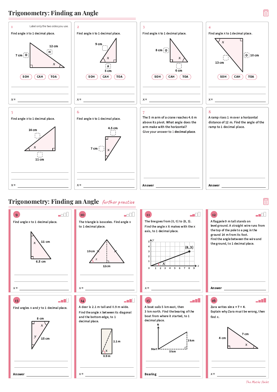 Trigonometry: finding an angle, first page