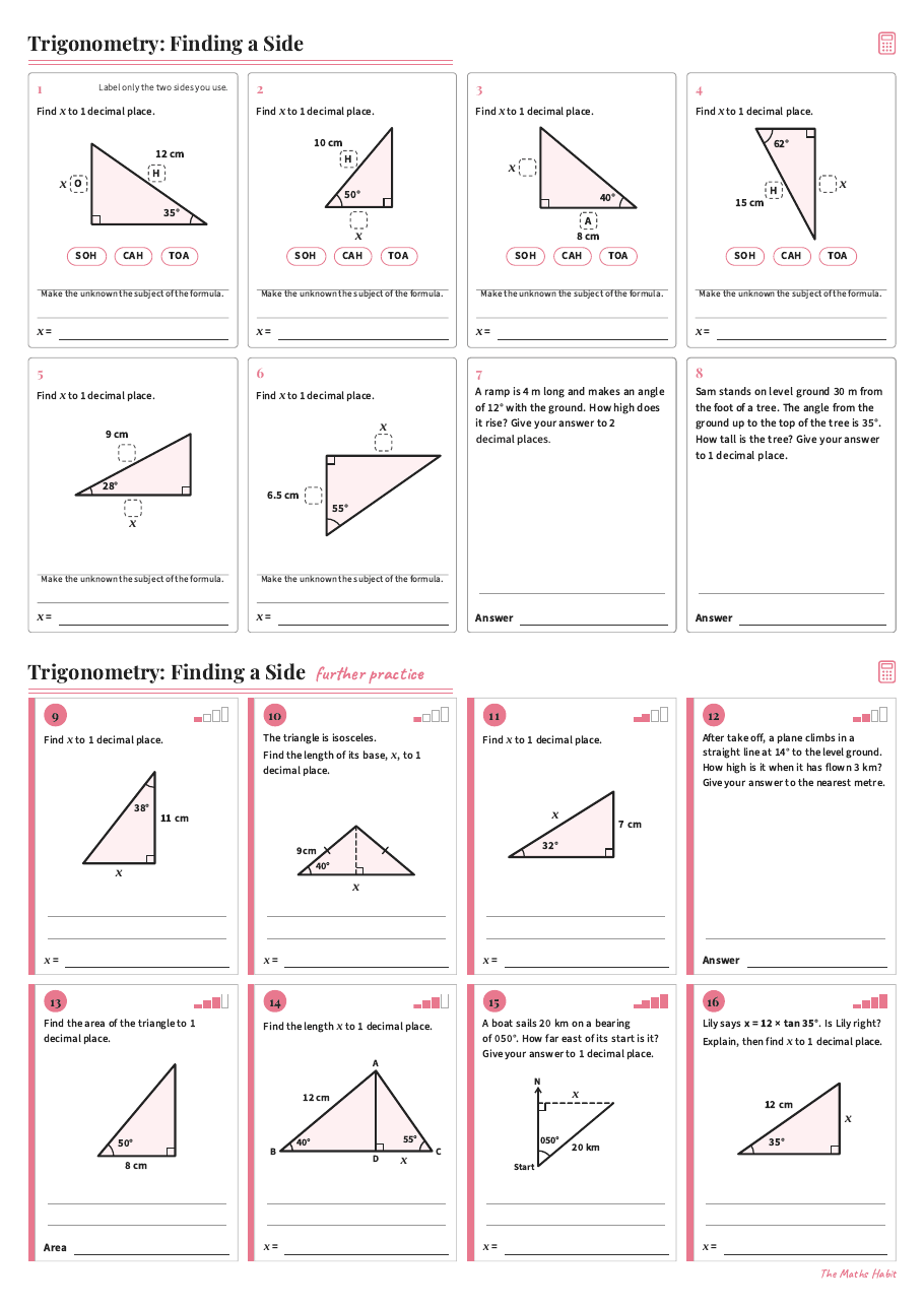 Trigonometry: finding a side, first page