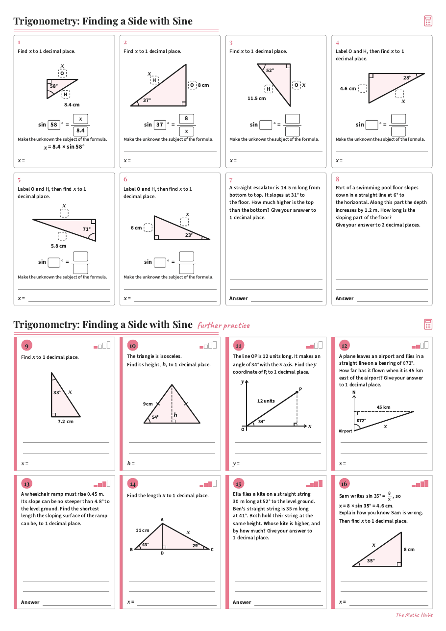 Trigonometry: finding a side with sine, first page