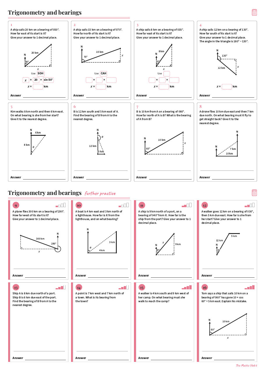 Trigonometry and bearings, first page