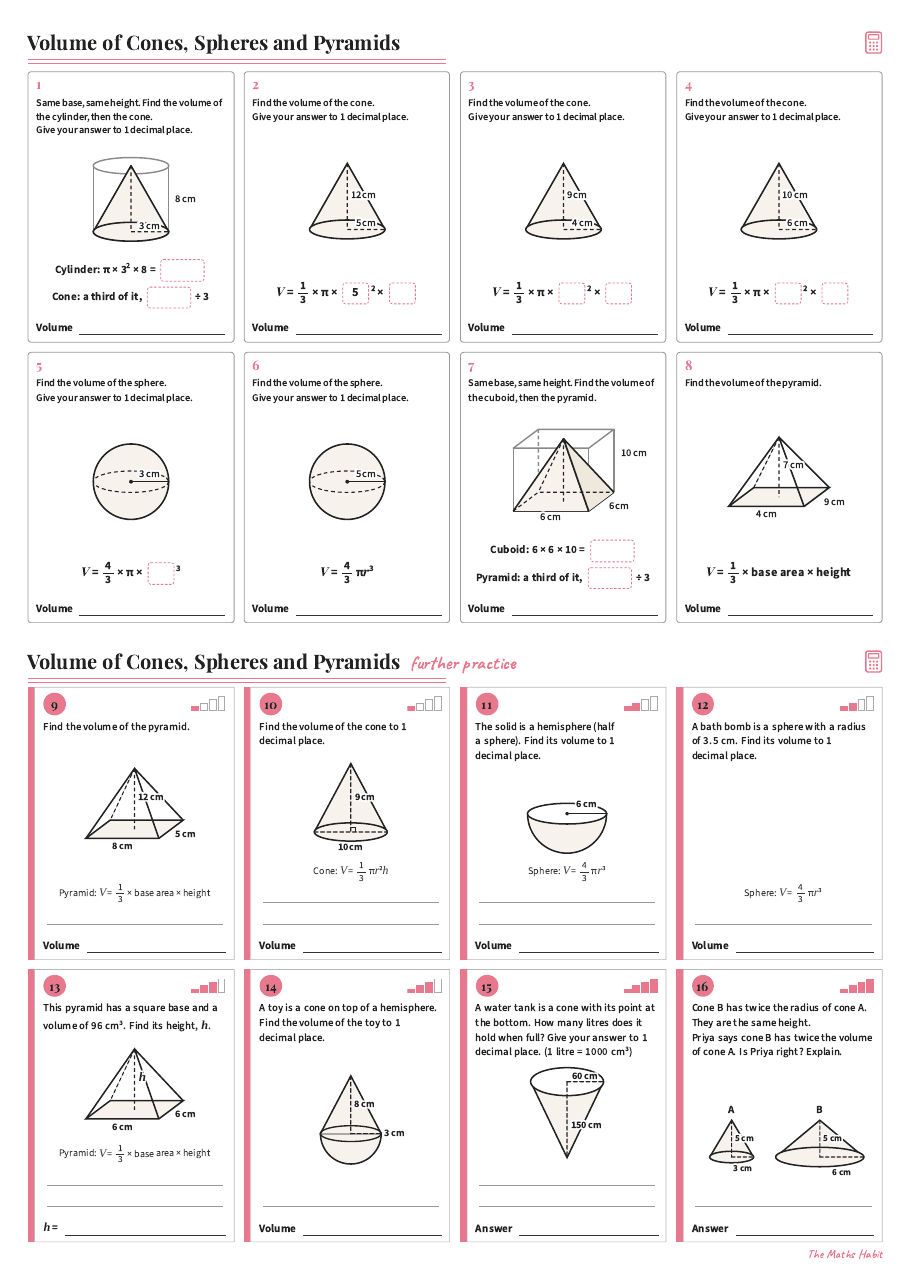 Volume of cones, spheres and pyramids, first page