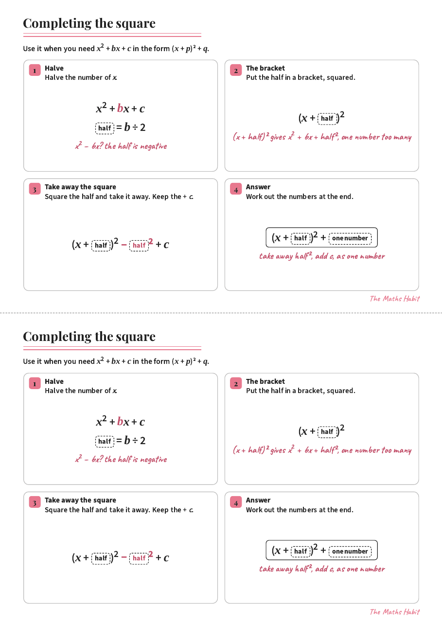 Completing the square, first page
