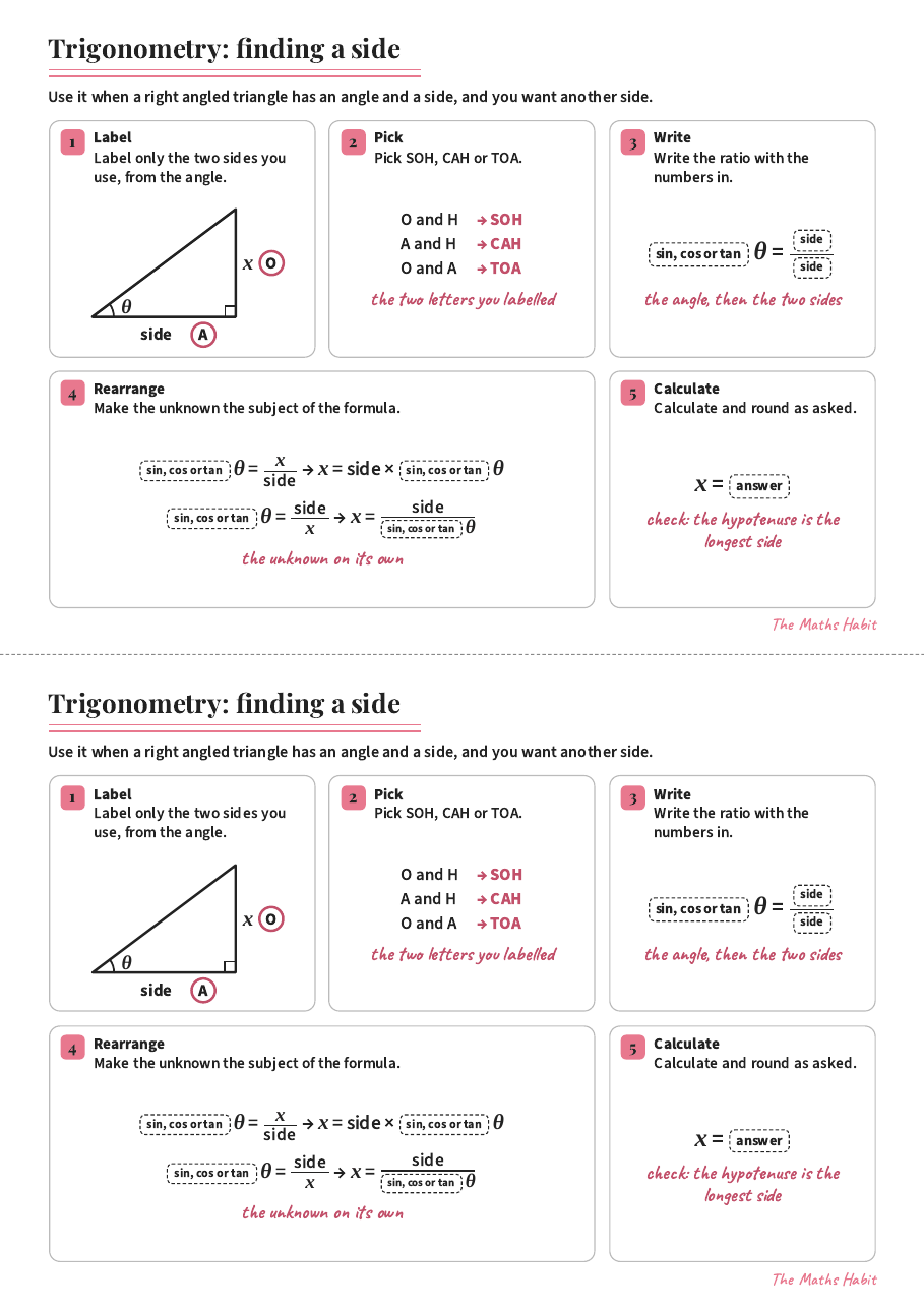 Trigonometry: finding a side, first page